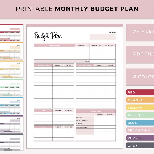 Printable Monthly Budget Planner, Budget Template, Finance Planner, Budget Plan,  Financial Journal, Monthly Budget Sheet, A4 and Letter