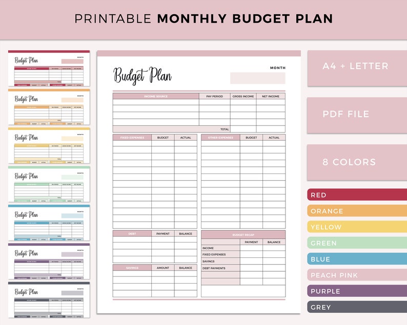 Printable Monthly Budget Planner, Budget Template, Finance Planner, Budget Plan,  Financial Journal, Monthly Budget Sheet, A4 and Letter 