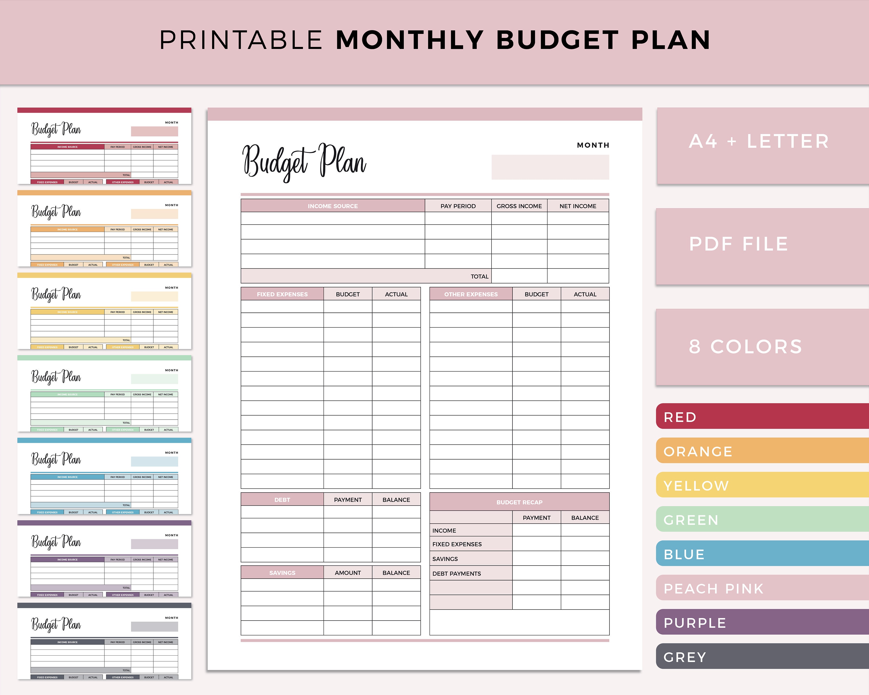 Printable Monthly Budget Planner, Budget Template, Finance Planner, Budget  Plan, Financial Journal, Monthly Budget Sheet, A4 and Letter 