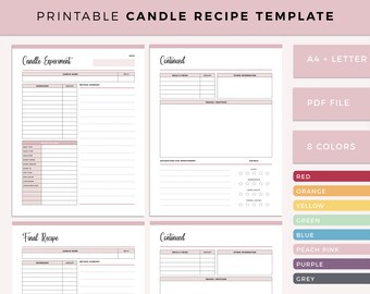 Printable Candle Recipe, Candle Testing template, Candle Creator Tracker, Candle Maker Planner, Candle testing, Experiments, A4 and Letter