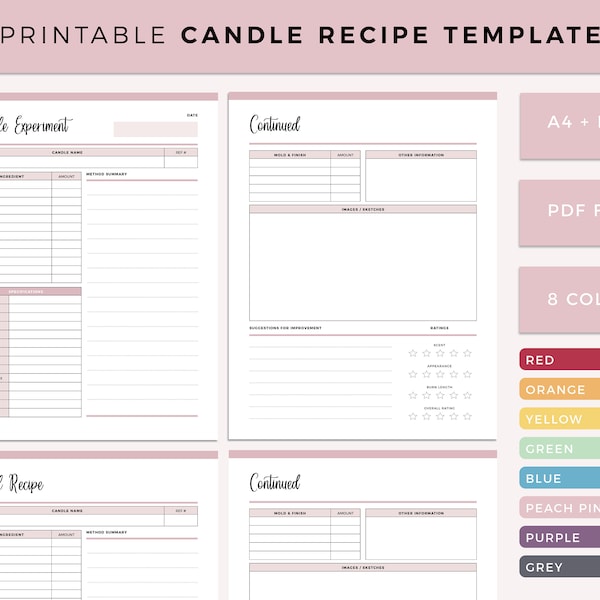 Printable Candle Recipe, Candle Testing template, Candle Creator Tracker, Candle Maker Planner, Candle testing, Experiments, A4 and Letter