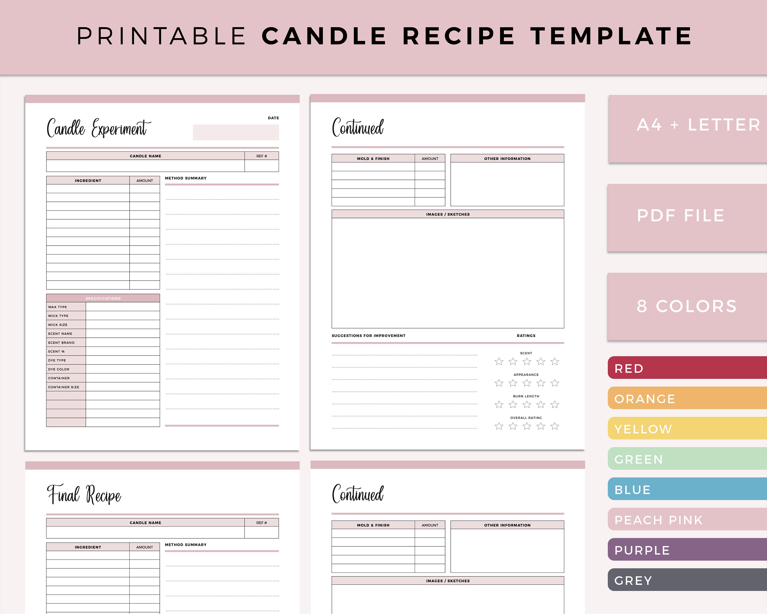 Printable Candle Recipe, Candle Testing Template, Candle Creator ...