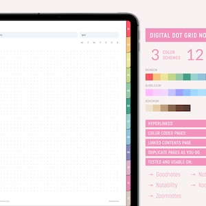Digital Dot Grid Notebook, Dotted Note book for GoodNotes, Notability, 12 Hyperlinked Tabs, Digital Subject Divider, Ipad Planner, PDF