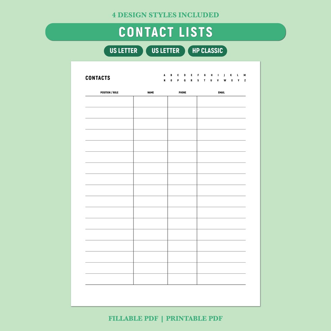 Contact List Printable, Address Book Template, Phone Number List ...