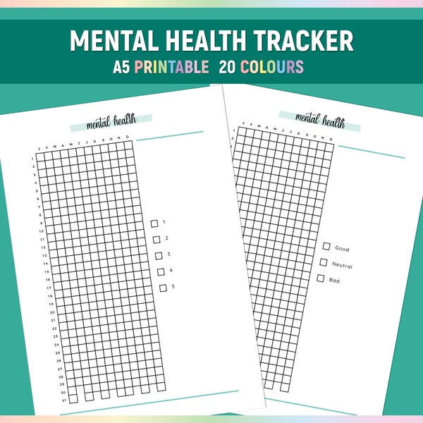 A5 Mental wellness Tracker, Printable Psychological well-being Journal, Simple Mental Health Chart, Daily Mental wellness Log PDF, Daily