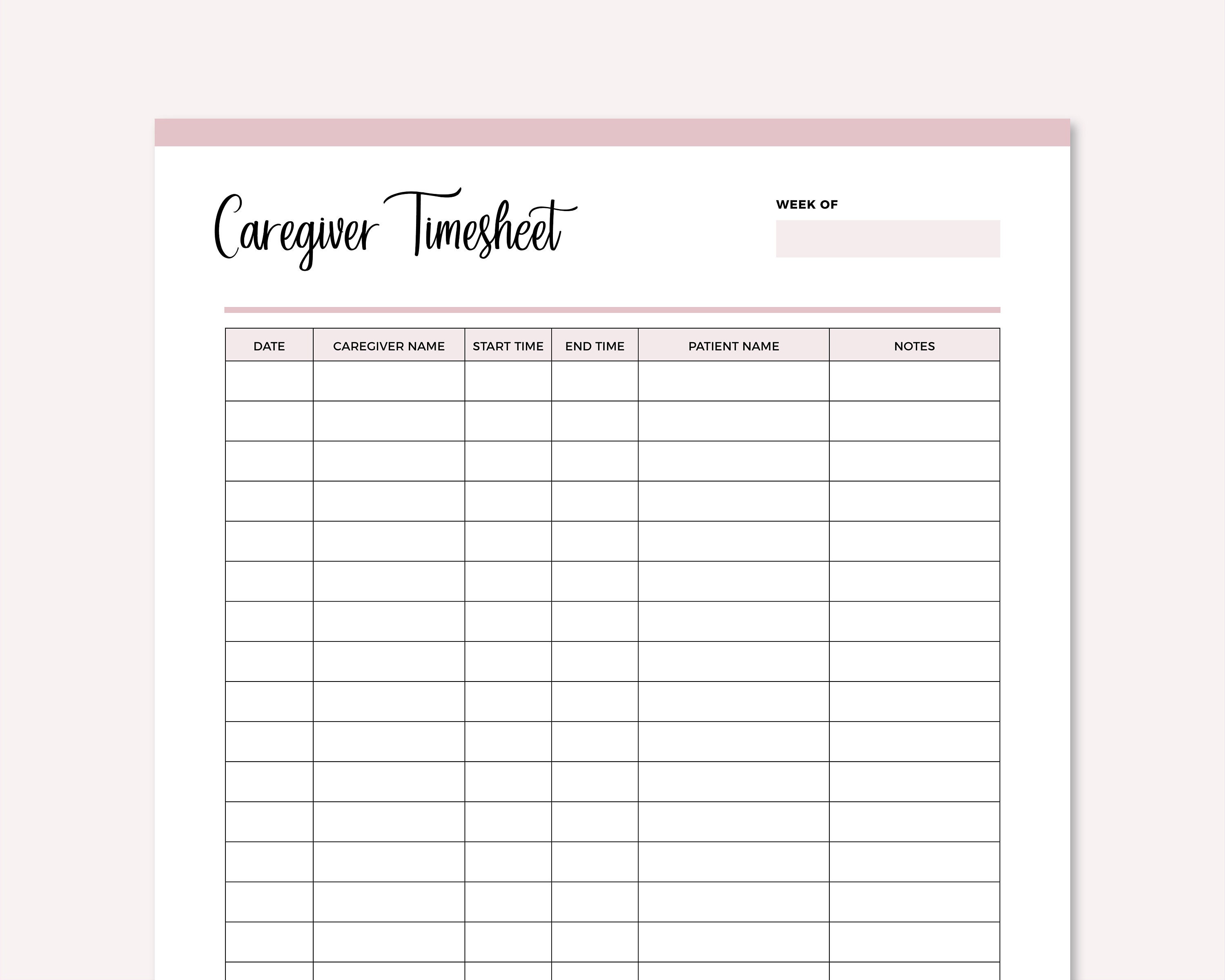 Printable Caregiver Timesheet Home Health Care Time Sheet Etsy Australia Printable Caregiver Timesheet Home Health Care Time Sheet Etsy Australia