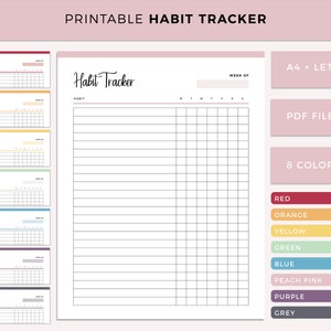 Printable habit tracker, print at home weekly habbit tracking checklist, daily discipline tracking, self help to do list, habit journal