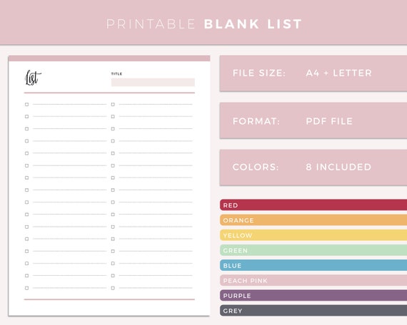 Printable Blank List Simple List for Planner Cute Checklist