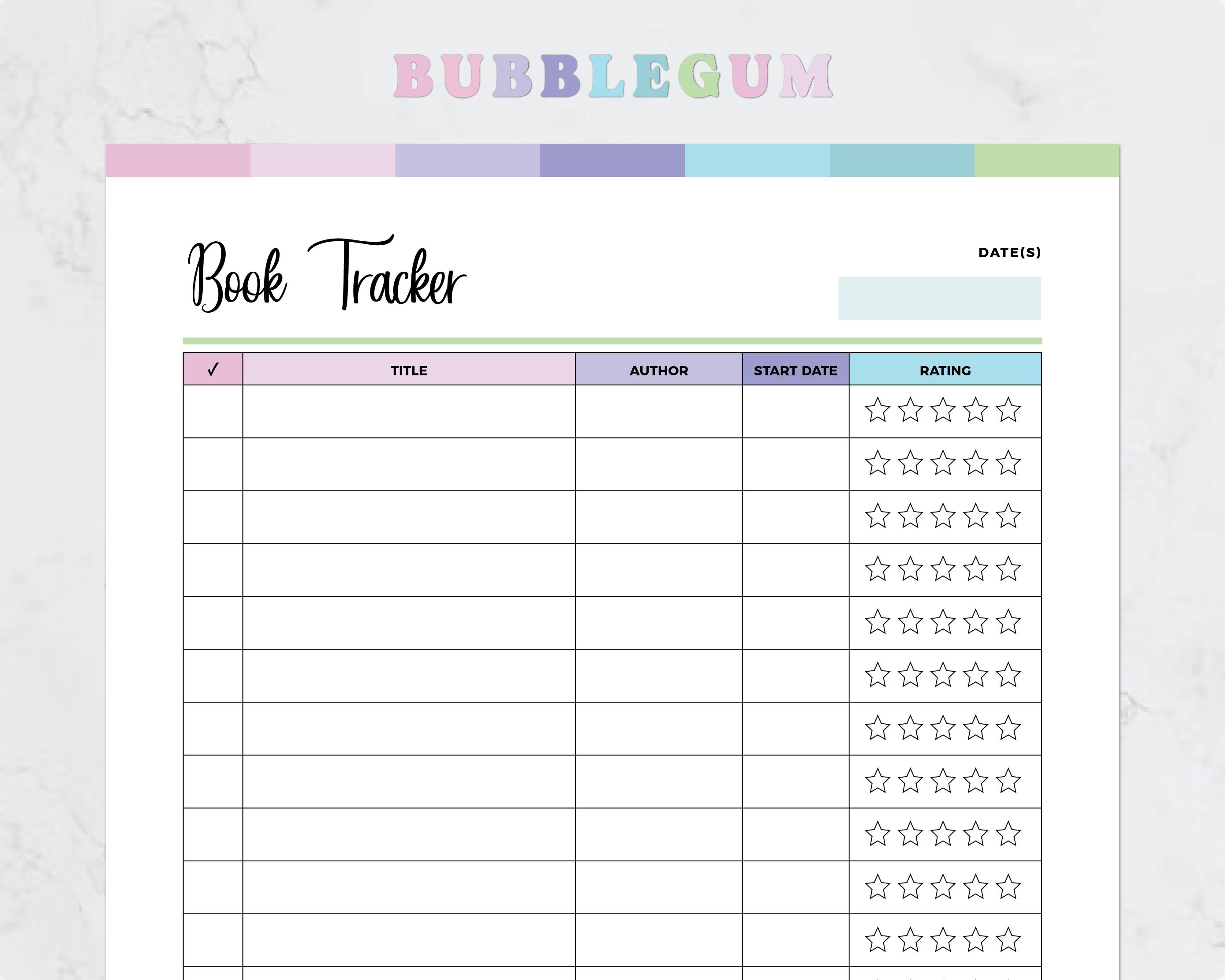 Printable Book Tracker PDF, Reading List PDF, Book Worm Checklist, Book ...