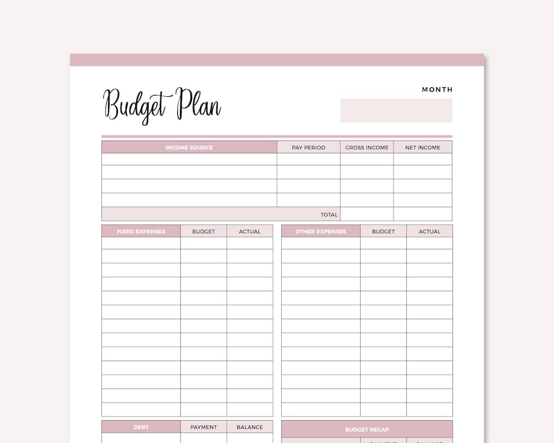 Printable Monthly Budget Planner, Budget Template, Finance Planner, Budget Plan, Financial Journal, Monthly Budget Sheet, A4 and Letter image 5