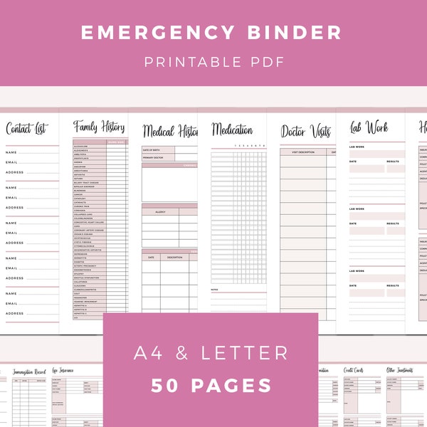 Emergency Binder Printable, End of Life Planner,  Just In case of Emergency Document Organizer, What if Planner, A4 and US letter size,