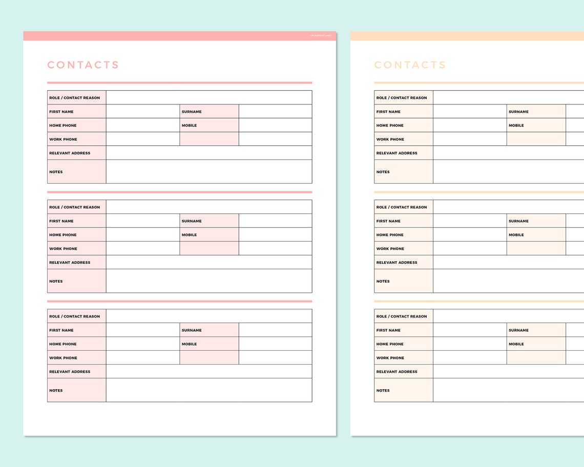 Editable Contact List Printable, Printable Address Book, Business ...