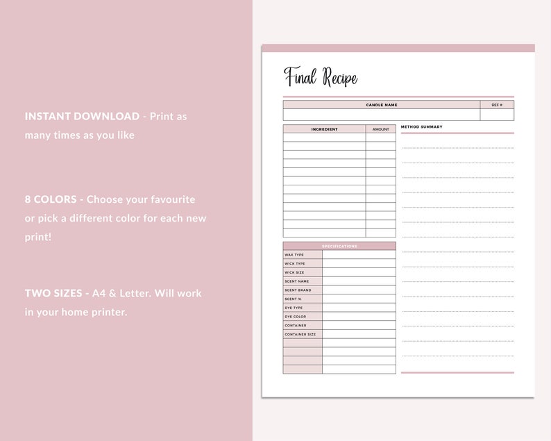 Printable Candle Recipe Candle Testing Template Candle Etsy
