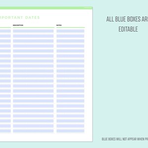 Editable Important Dates Tracker Printable, Fillable Important Dates ...