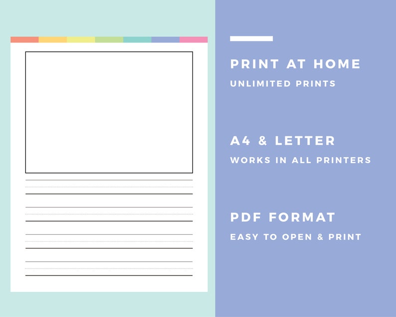 Printable Kids Story Paper, Childrens Draw and Write Template, Kids