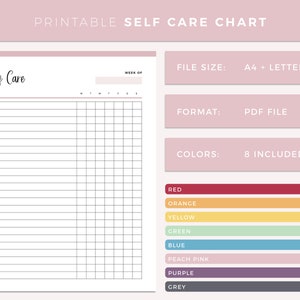 Printable self care checklist, print at home daily care routine, health and mental health habit planner, meditation and mindfulness