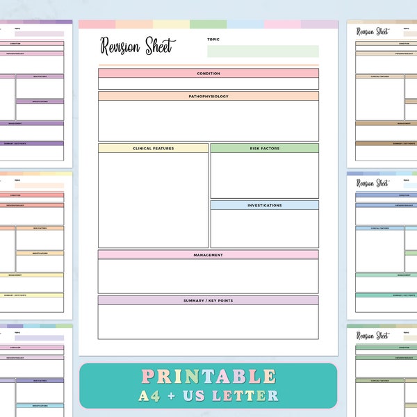 Printable Nursing Student Revision Sheet, Student Nurse Revision Sheet, Nursing Student Template, Nursing study template, study sheet