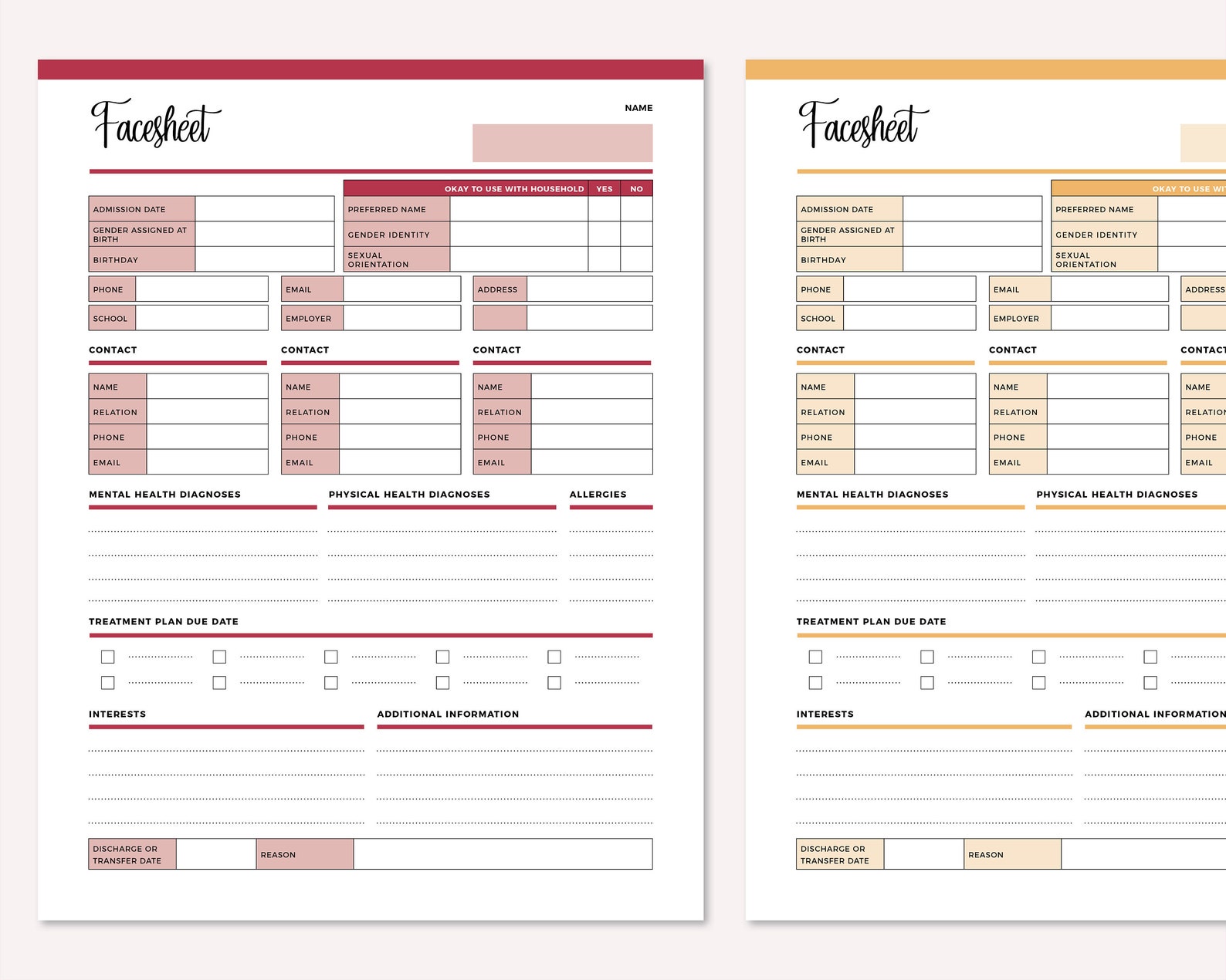 Comprehensive Client Reports Comprehensive Therapy Client Facesheet Printable, Client Information ...