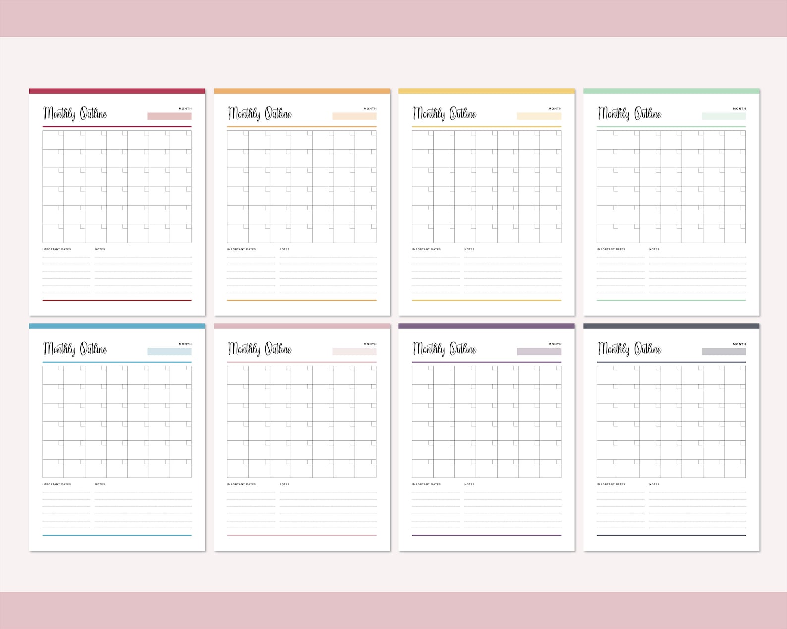Printable blank calendar print at home monthly organizer | Etsy