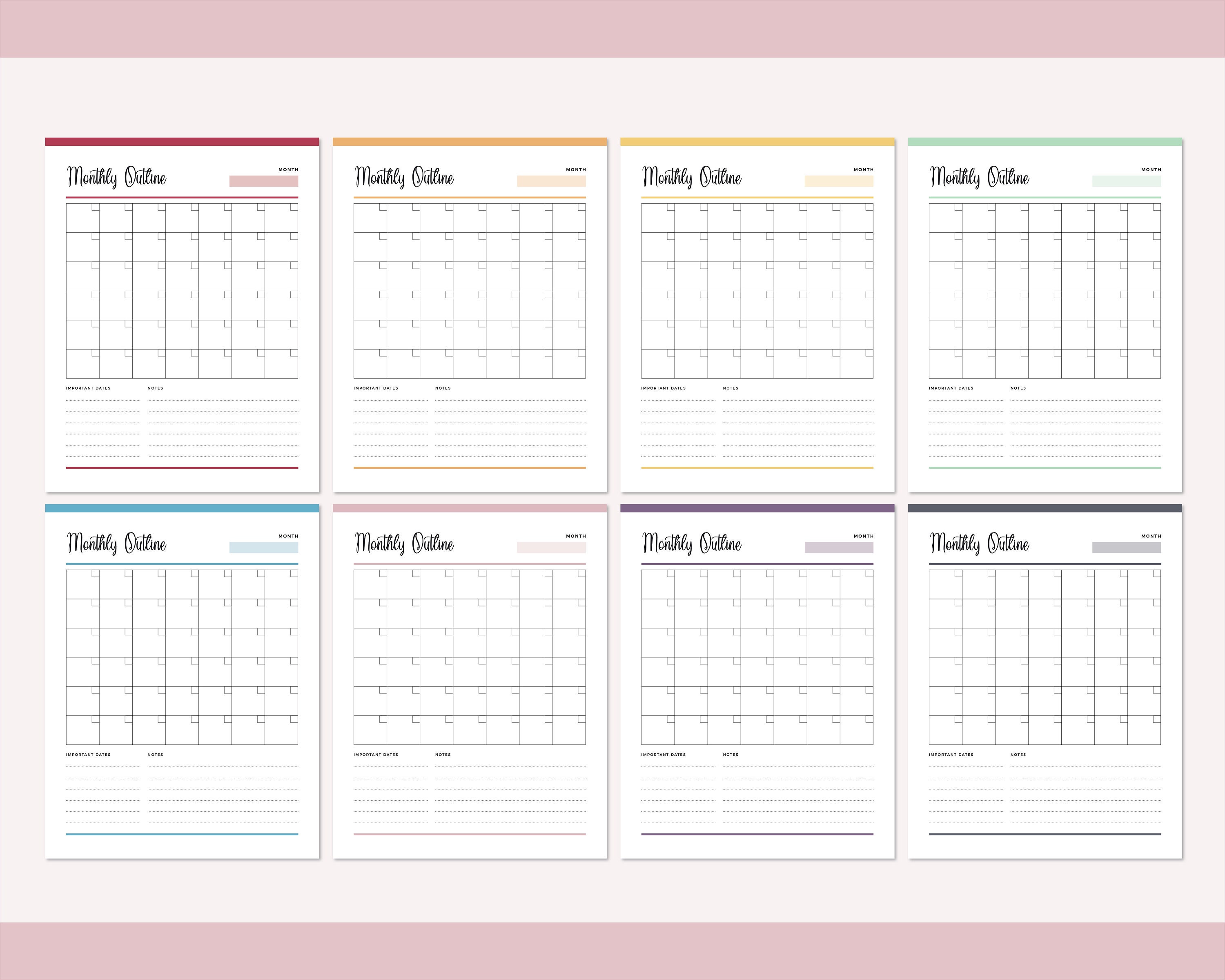 Printable blank calendar print at home monthly organizer | Etsy