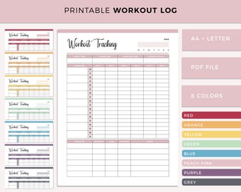 Printable Work Out Log, Exercise Tracker, Workout Tracking Sheet, Exercise Journal, Strength and Cardio Tracking, A4 and Letter