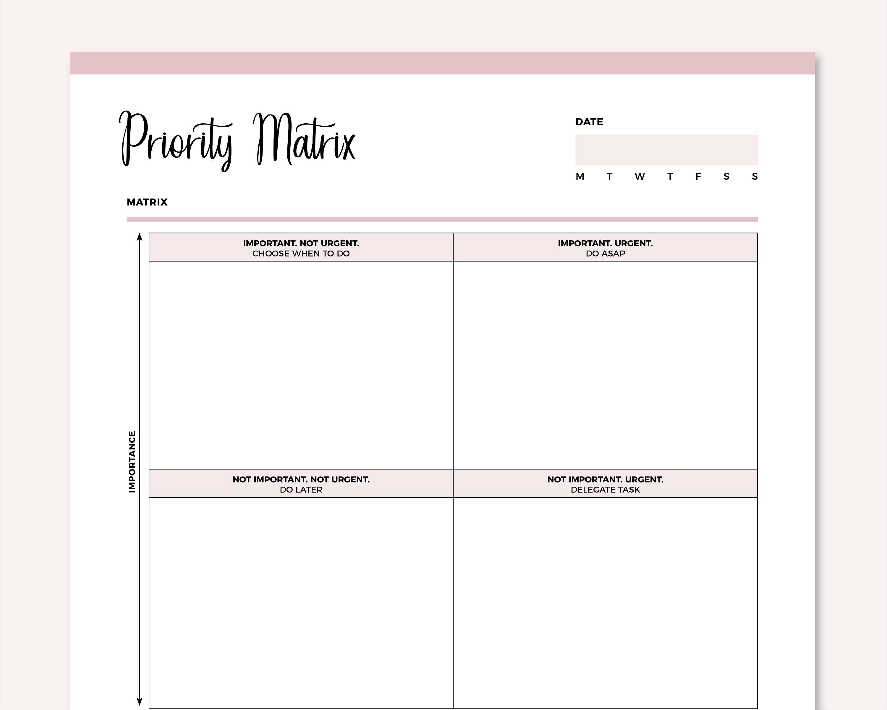 Printable Eisenhower Matrix, Task Priority Matrix, Decision Matrix ...
