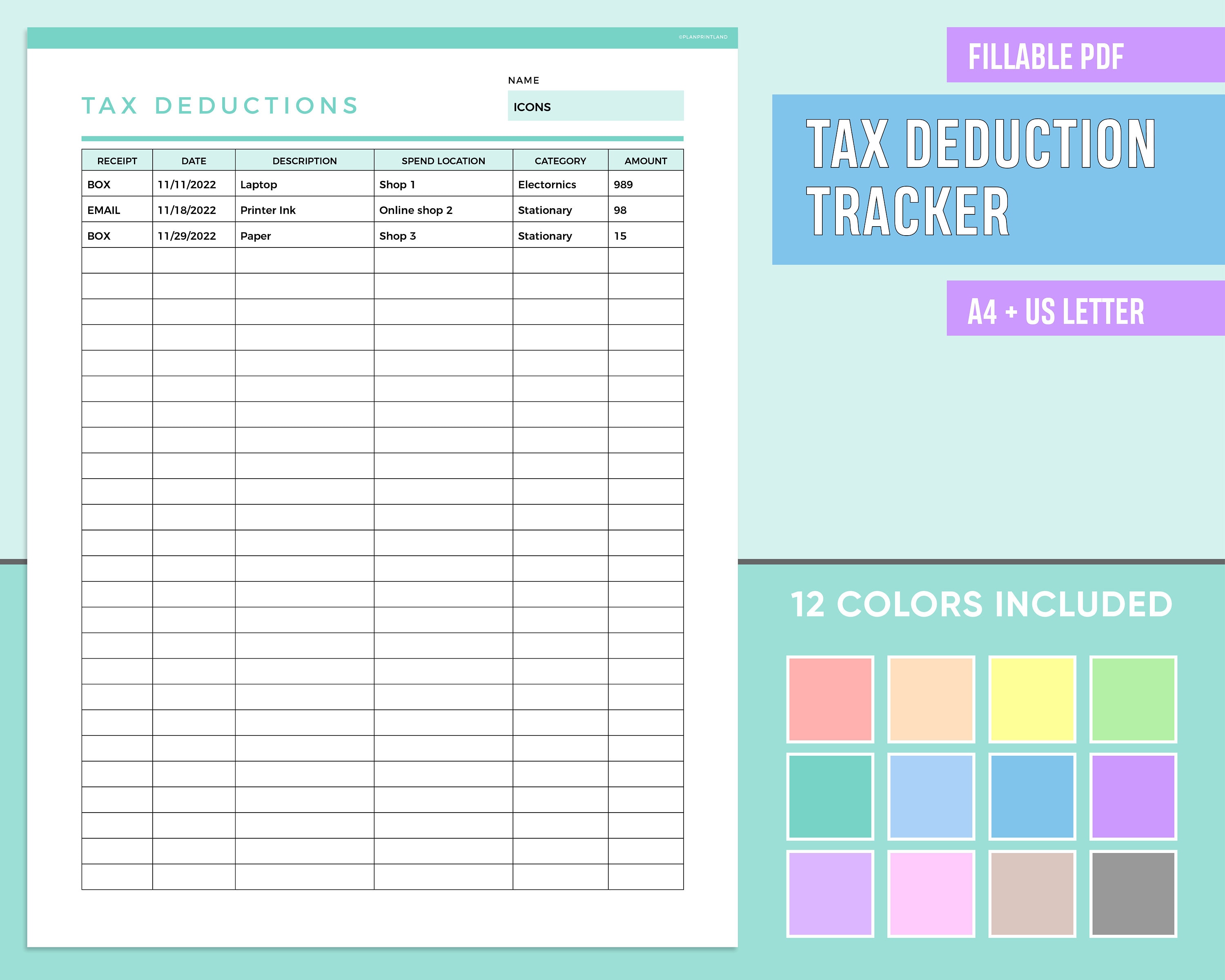 Editable Tax Deduction Tracker Printable Etsy Canada