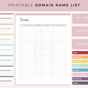 Printable domain name last, website tracking sheet, website project list, business owner website tracker, domain flipping, A4 and letter