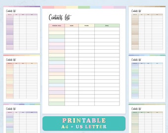Contact List Printable, Contact List Template, Contact Sheet