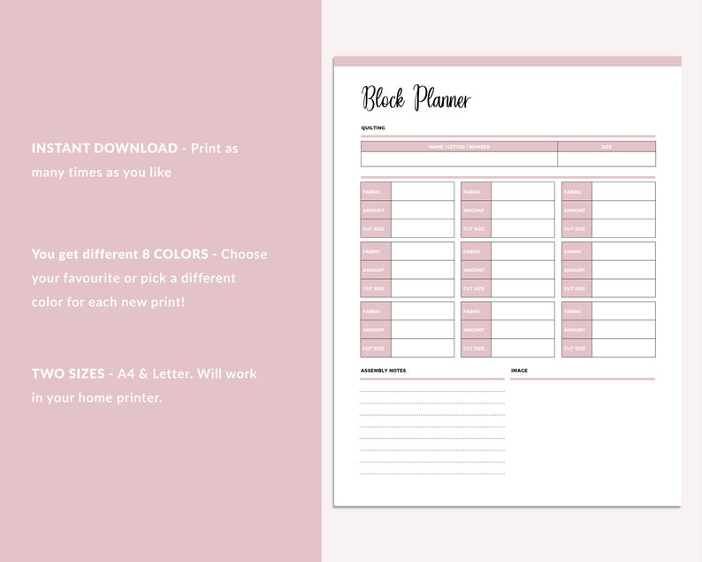 Printable Quilting Block Planner Quilting Planner Quilt Etsy