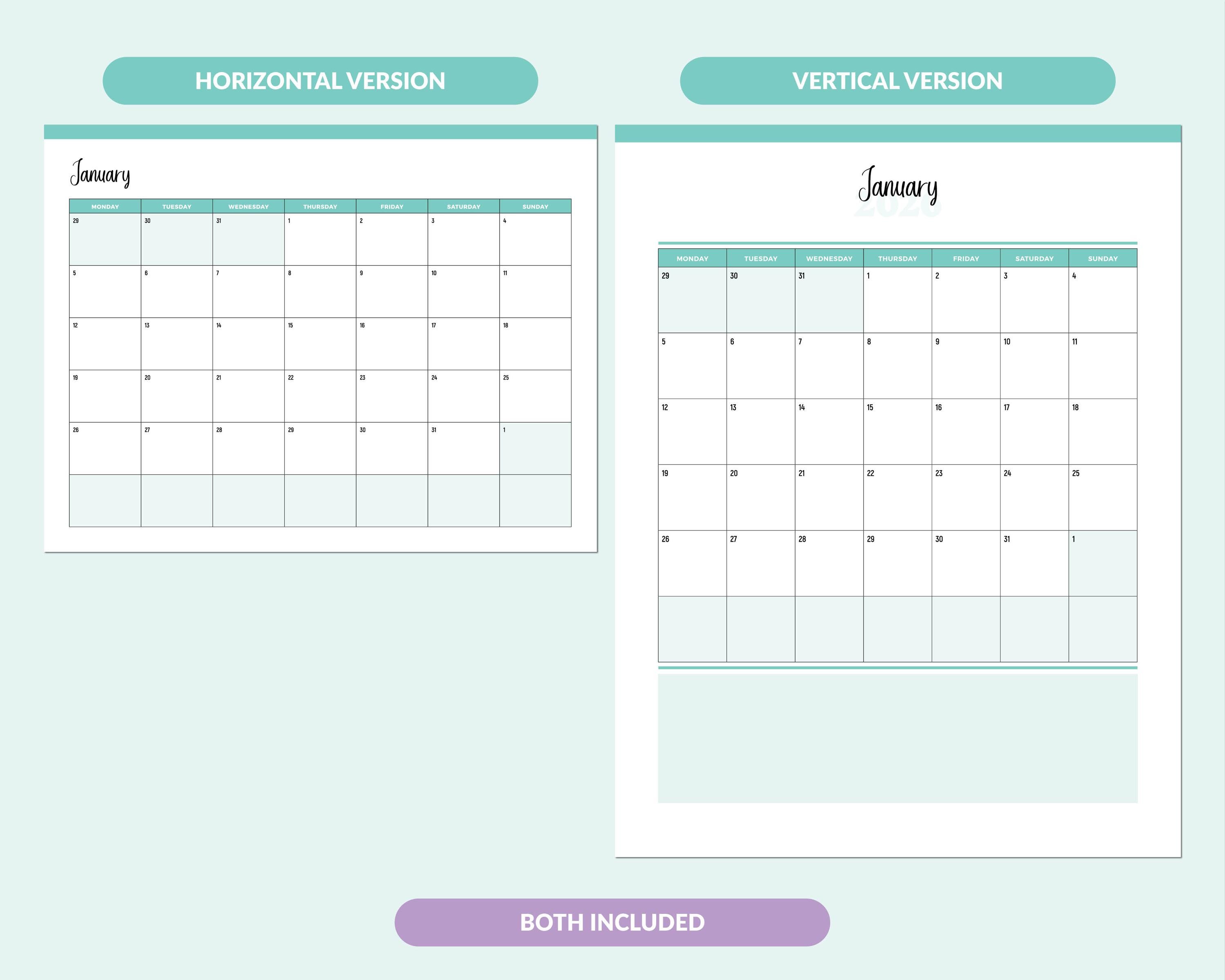 Large Horizontal Monthly Planner