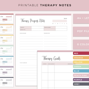 Druckbare Therapie Notizen, Therapie Fortschritt Notizen, Therapie Journal, Therapie Ziele, Selbst Verbesserung, Notizen zur psychischen Gesundheit, Größe A4 und Letter,