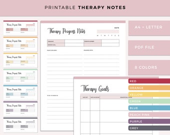 Printable Therapy Notes, Therapy Progress Notes, Therapy Journal, Therapy Goals, Self Improvement, Mental Health Notes, A4 and Letter size,