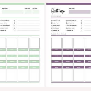 Printable Quilt Information Tracker, Quilt Journal, Quilt Fabric ...