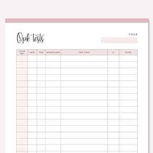 Printable OPK Test Sheet, Ovulation Tracker, Fertility Planner ...