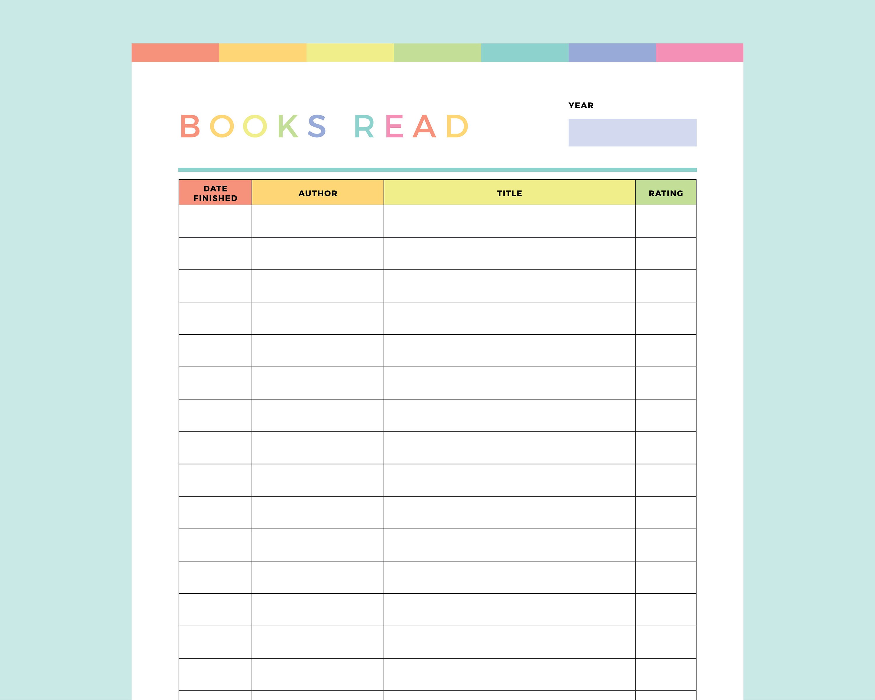 Printable Book Reading Record for Kids Books Read by Etsy