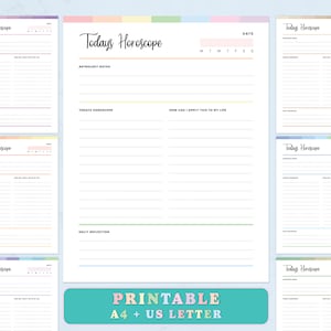 Printable Daily Horoscope PDF, Zodiac Sign horoscope journal template and Astrology Workbook, Star sign diary and Divination worksheet