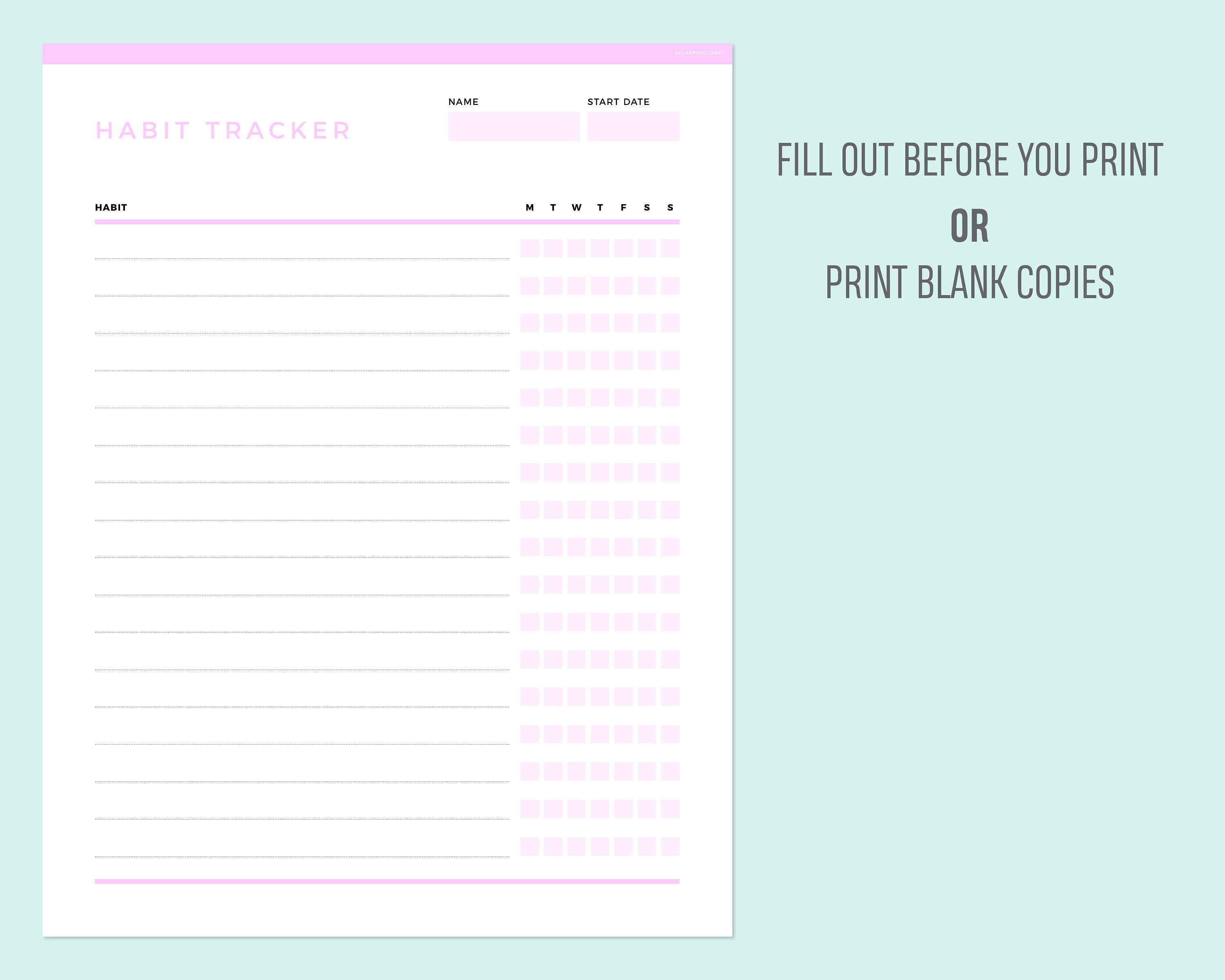 Editable Weekly Habit Tracker Printable, Fillable Daily Checklist ...