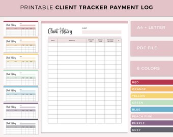 Printable Client Book, Client Payment Log, Business payment tracker, Small Business Payment Form, Client Service History, A4 and US Letter
