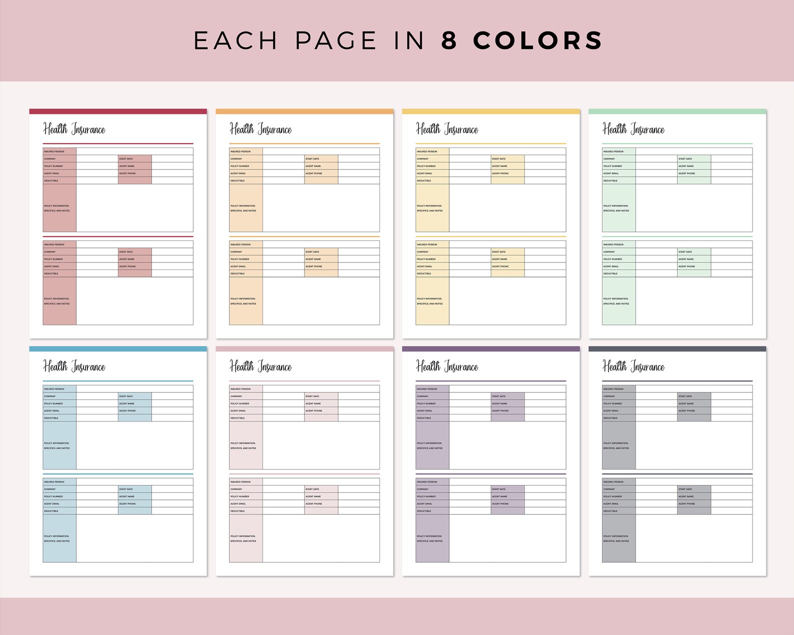 Insurance Tracker Printable, Insurance Tracking Template, Insurance ...