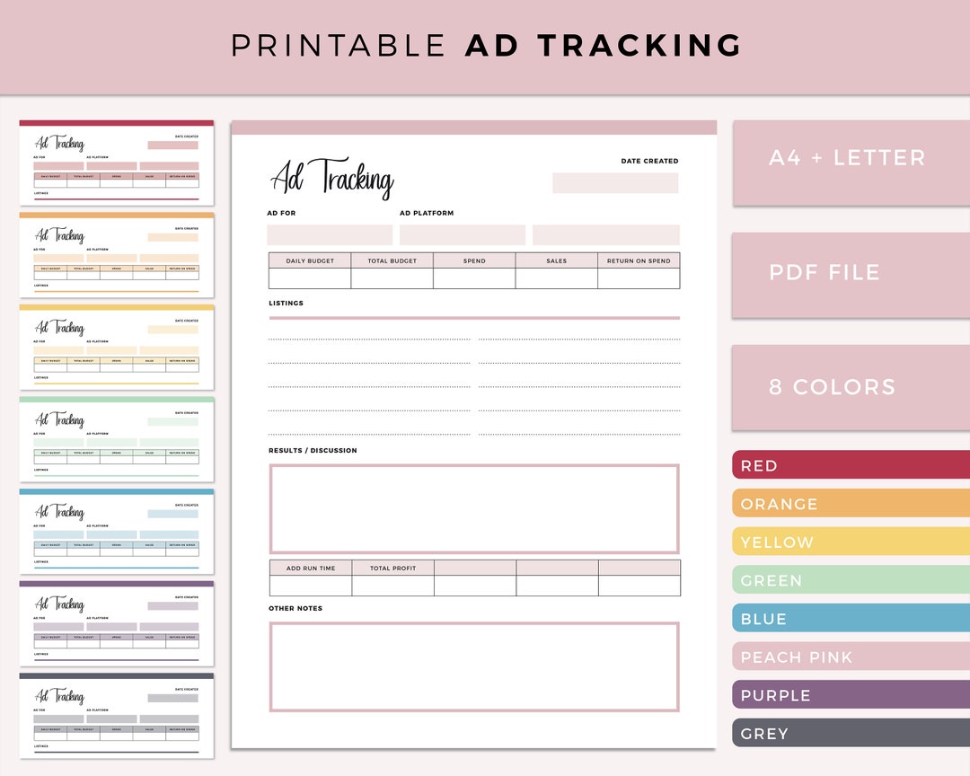 Printable Ad Tracking, Ad Tracker, Social Media Ad Tracking ...