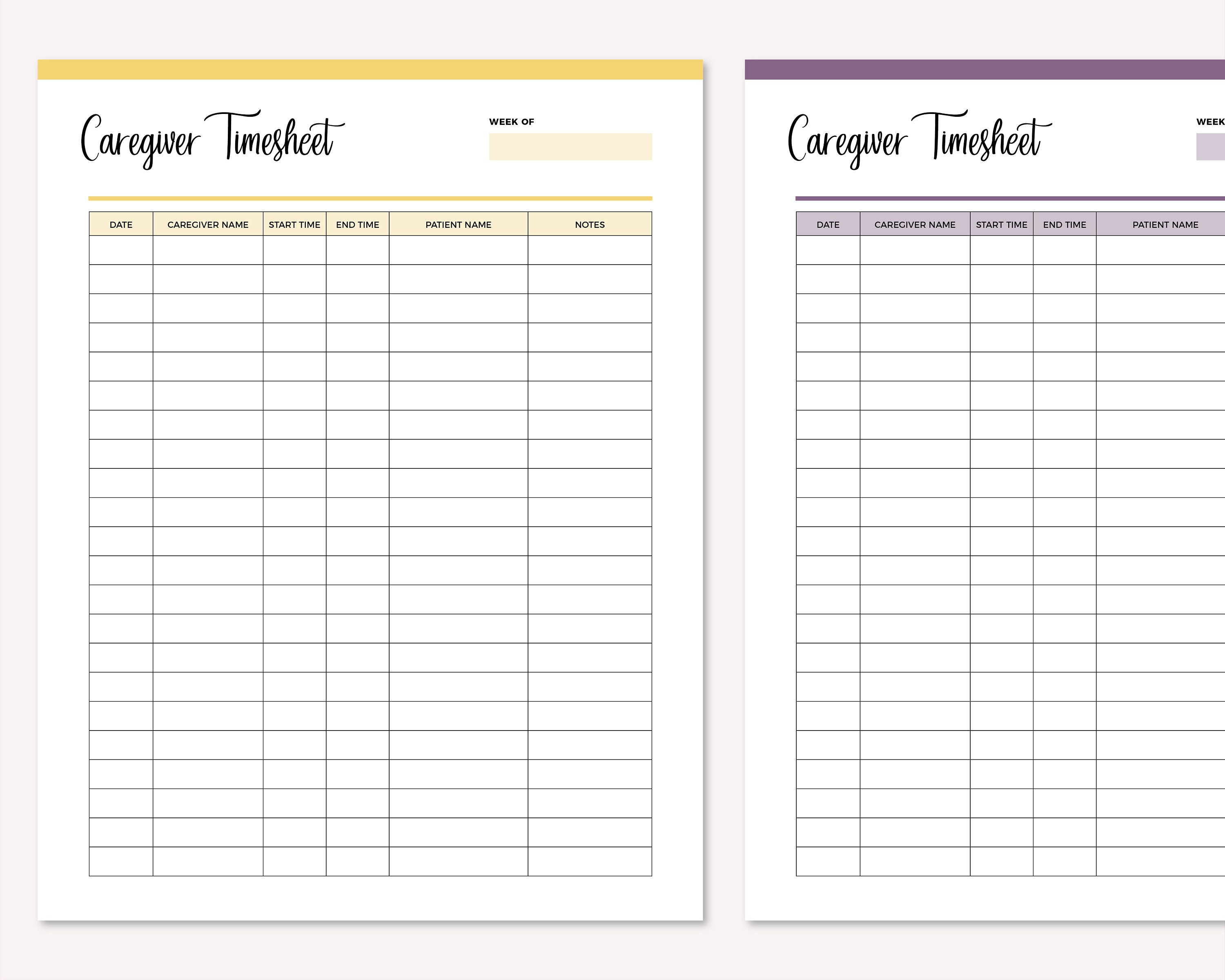 Printable Caregiver Timesheet Home Health Care Time Sheet - Etsy Ireland