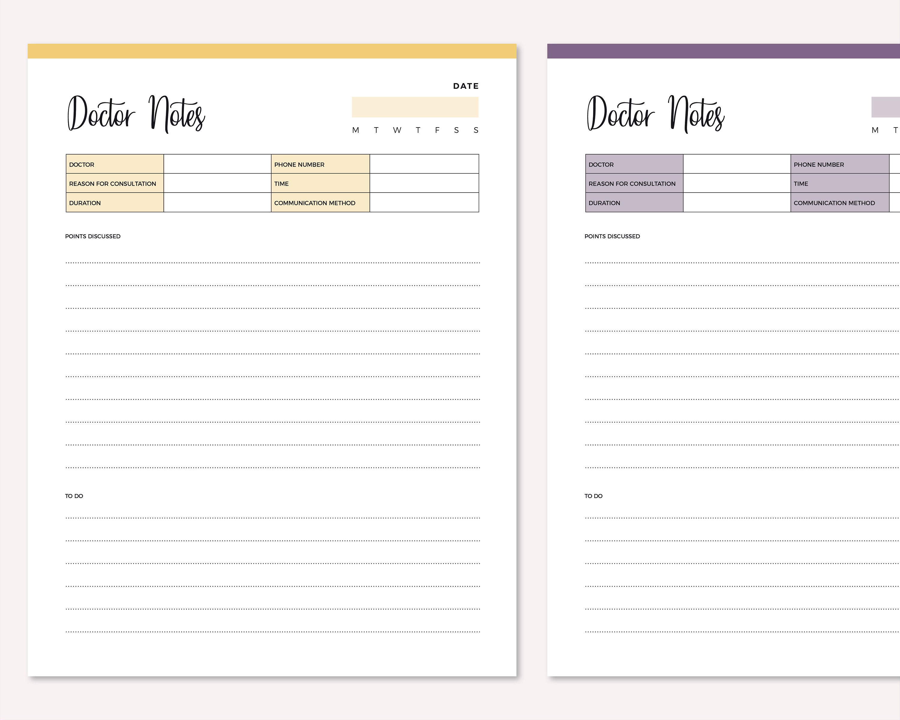 Printable Doctor Notes, Health Consultation Record Keeping Journal ...
