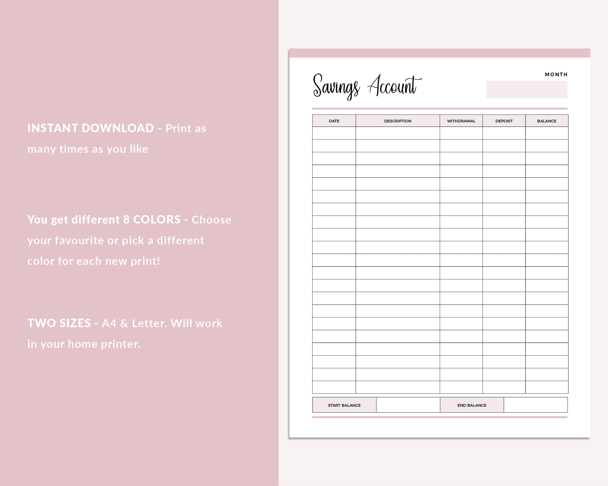 Printable Savings Account Sheet Personal Savings Tracker Etsy