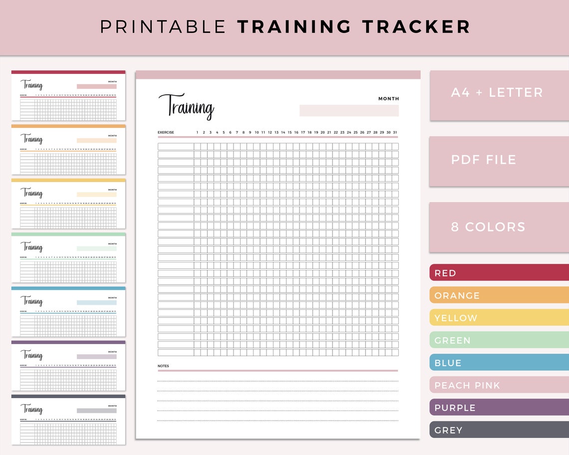 Printable Training Tracker Print at Home Sports and Exercise Etsy