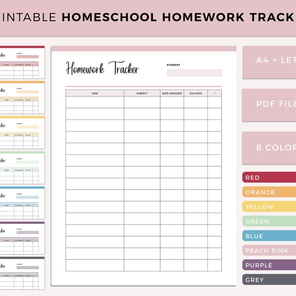 Homeschool Teacher Homework Tracker Printable, Home School Homework Log, Homework tracker for teachers, homeschooling homework checklist