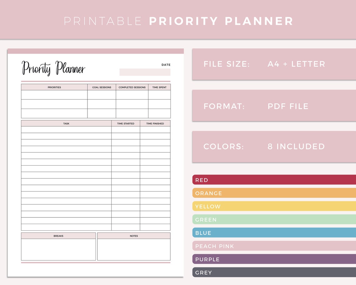Printable Priority Planner, Daily Life Journal, Important Task ...