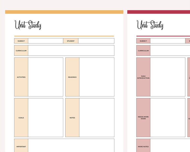 Homeschool Unit Study Planner Printable, Unit Study Template for ...