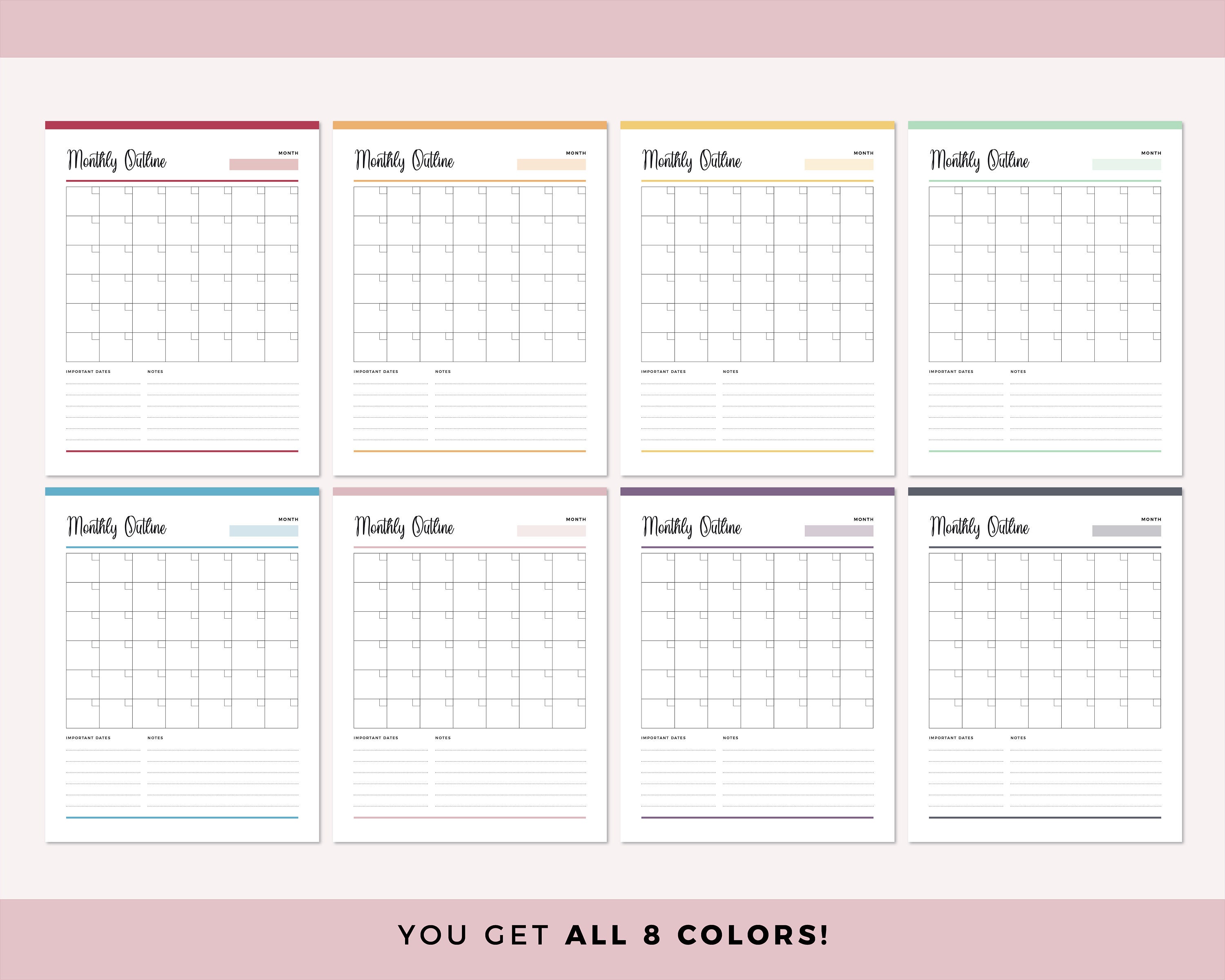 Printable Blank Calendar Print at Home Monthly Organizer - Etsy Australia