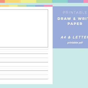 Printable Kids Story Paper, Childrens draw and write template, kids handwriting and drawing paper, learning to write, practice, A4 & Letter
